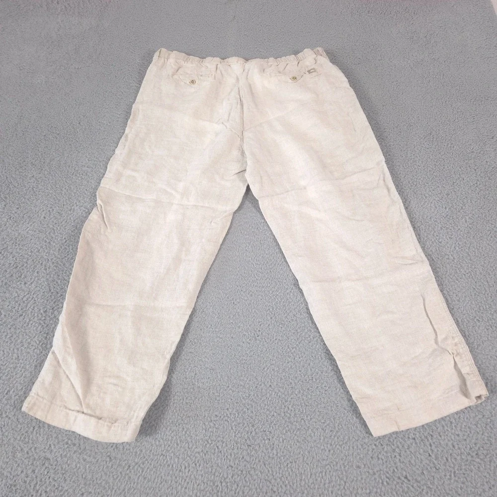 Tommy Bahama Pants Mens Large Beige Relax 100% Linen Drawstring Slacks Trousers
